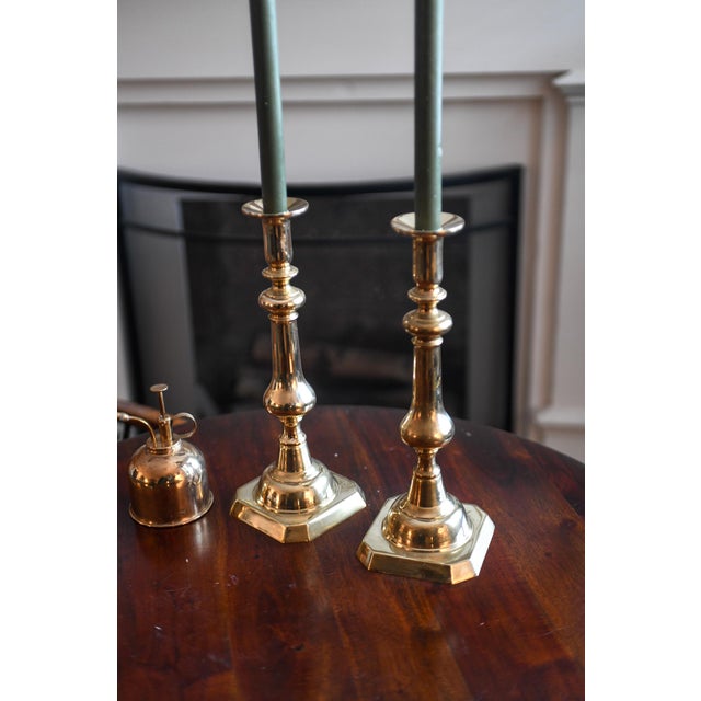 Late 19th Century Pair of Victorian English Brass Neoclassical Baluster Candlesticks 12.5" For Sale - Image 13 of 14