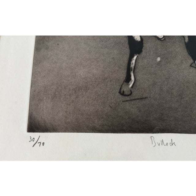 Printmaking Materials Large Framed Etching of a Black and White Cow For Sale - Image 7 of 12