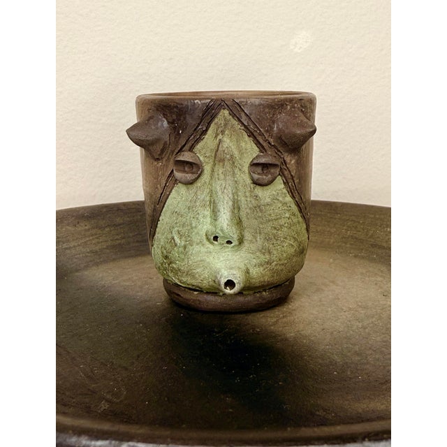 2020s Mexican Surrealist Mezcal Clay Shot Glasses and Tray For Sale - Image 5 of 7