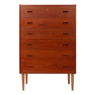 Vintage Danish Mid-Century Six-Drawer Teak Tallboy Dresser 1960s For Sale