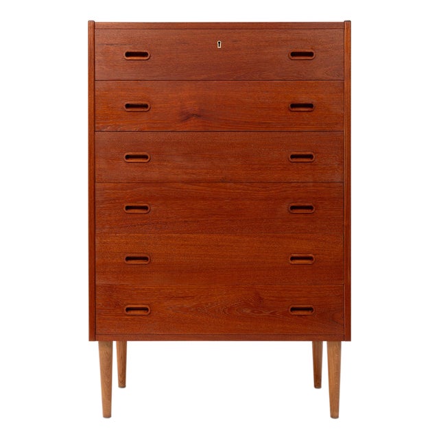 Vintage Danish Mid-Century Six-Drawer Teak Tallboy Dresser 1960s For Sale