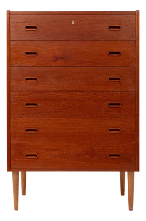 Vintage Danish Mid-Century Six-Drawer Teak Tallboy Dresser 1960s