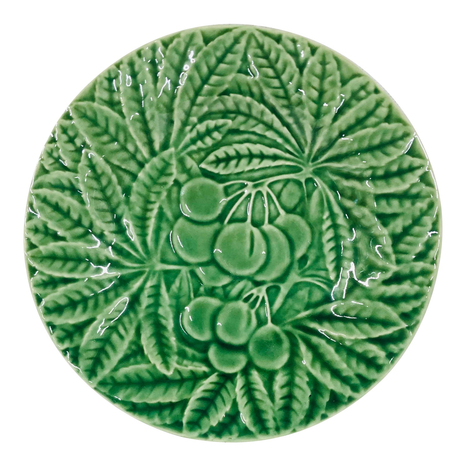 Late 20th Century Bordallo Pinherio Plate with Cherry Pattern | Chairish