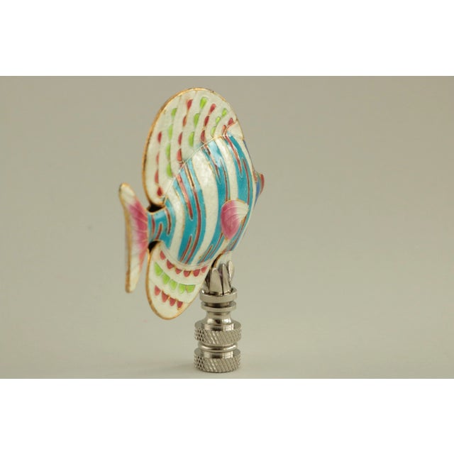Nautical Striped Blue & White Angelfish Lamp Finial For Sale - Image 3 of 5