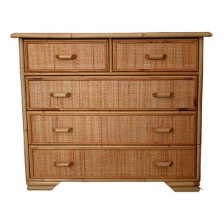 Five-Drawer Chest of Drawers in Wicker and Bamboo, 1970s For Sale