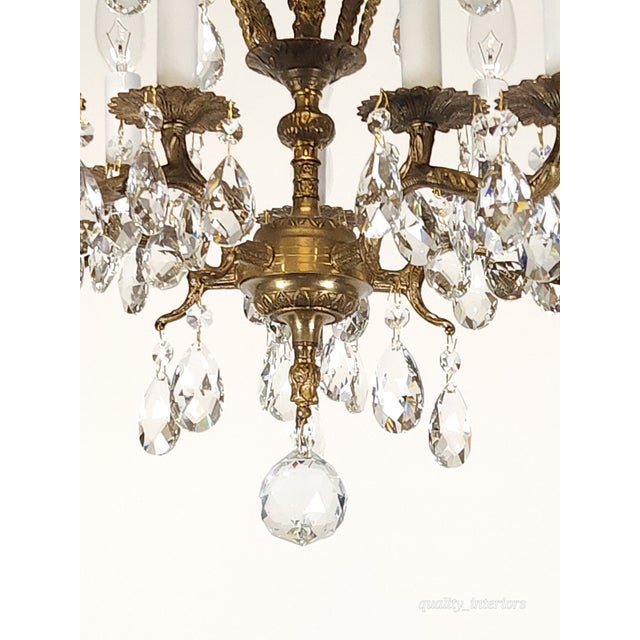 1960s Antique 5 Arm 10 Light Mesmerizing Baroque Brass Cut Lead Crystal Chandelier For Sale - Image 5 of 12