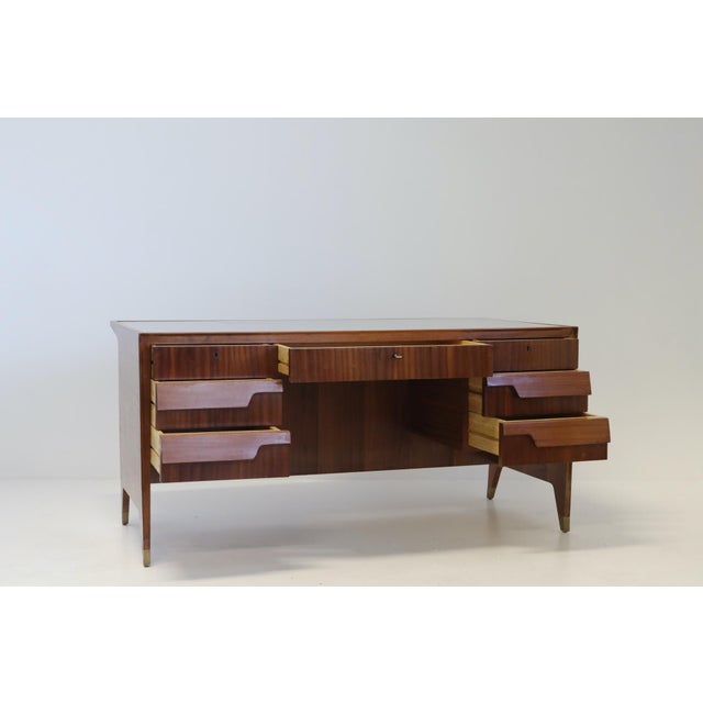 Desk in Wood, Brass and Enamelled Glass by Gio Ponti, 1950 For Sale - Image 9 of 18