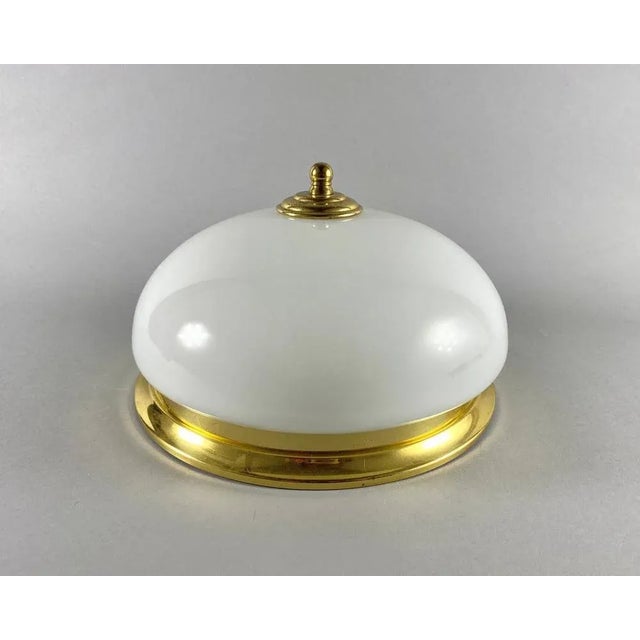 Metal Vintage Ceiling Flush Mount Lamp with Opaline Glass Shade & Brass Fitting For Sale - Image 7 of 7