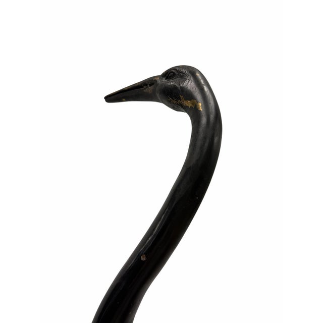 Pair of Vintage Hollywood Regency Dark Patinated Brass Crane Statues For Sale - Image 4 of 8