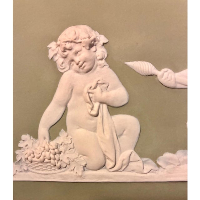 Ceramic Antique 18th Century Wedgwood Sage Green Jasperware Wall Plaque of Faun-Like Putto Circa 1790 For Sale - Image 7 of 13