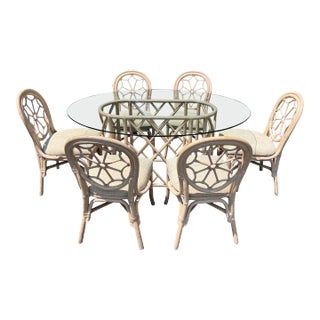 Palm Beach Regency Rattan Dining Set With Six Chairs For Sale