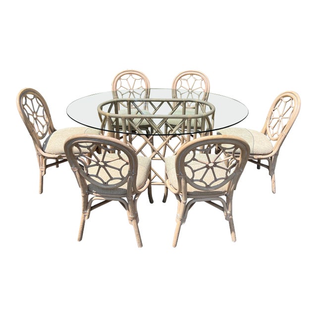 Palm Beach Regency Rattan Dining Set With Six Chairs For Sale