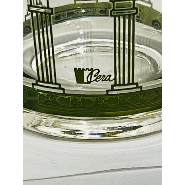 Mid 20th Century Vintage MCM Cera Cora Roman Arch Green and Gold Old Fashioned Set of 3 Glasses For Sale - Image 5 of 5
