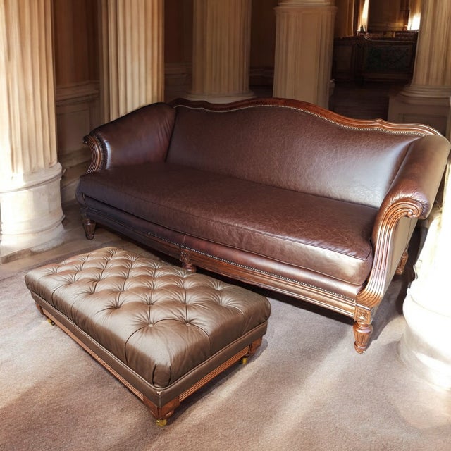 Vintage Ethan Allen English Chesterfield Leather Ottoman For Sale - Image 9 of 11