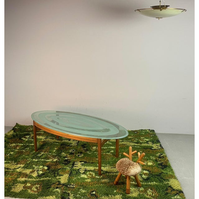 Brown Mid-Century Oval Coffee Table in Teakwood & Etched Glass from Ib Kofod-Larsen, Denmark, 1960s For Sale - Image 8 of 14