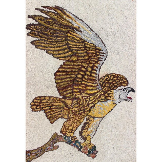 Creams and Gold, Tan Antique American Hooked Rug With a Bald Eagle on a Tree 2'7"x3'1" For Sale In Atlanta - Image 6 of 8