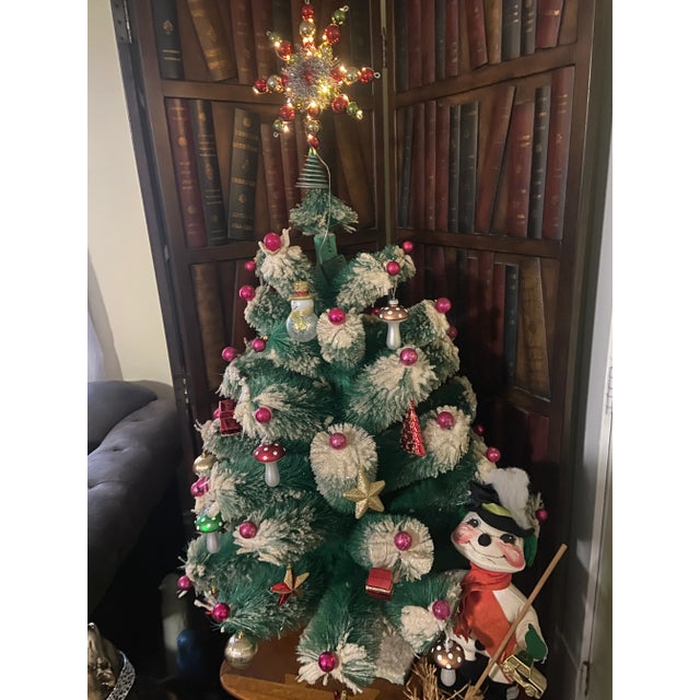Vintage Bottle Brush Large Christmas Tree Mercury Glass Ornaments 46.5 Inch For Sale - Image 12 of 13