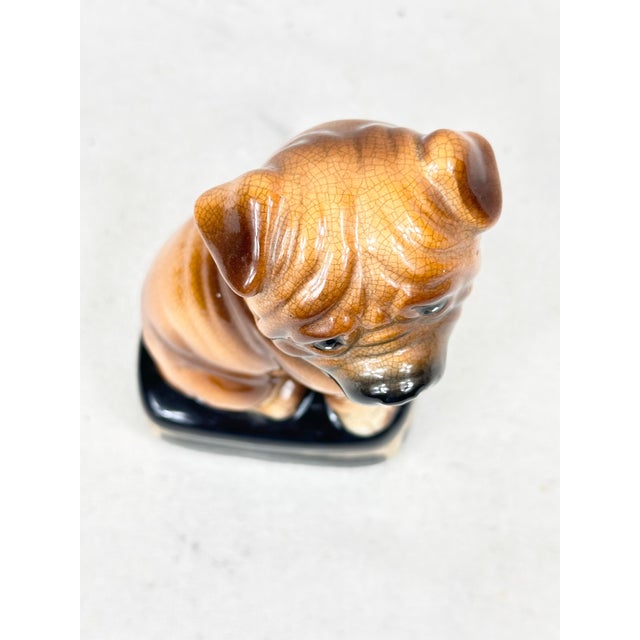 Brown Vintage 1970s Takahashi San Francisco Ceramic Shar Pei Dog Figurine Bookend - Single For Sale - Image 8 of 10