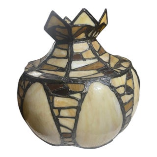 Vintage Large Stain Glass Pendant Color Beige Bronze, Brown For Sale