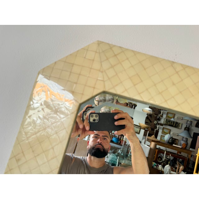 1980s Vintage Enrique Garcel Tessellated Bone Wall Mirror/ Sold For Sale - Image 5 of 12