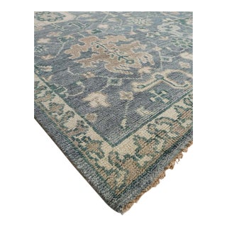 6x9 Beautiful Oushak Blue Traditional Floral Hand Knotted Wool Carpet Rug For Sale