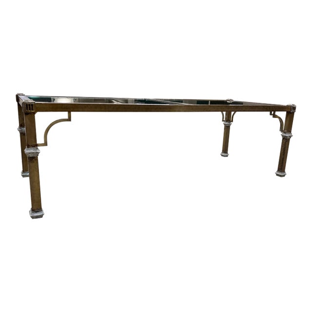 Mastercraft Aged Brass & Glass Coffee Table With Fretwork For Sale