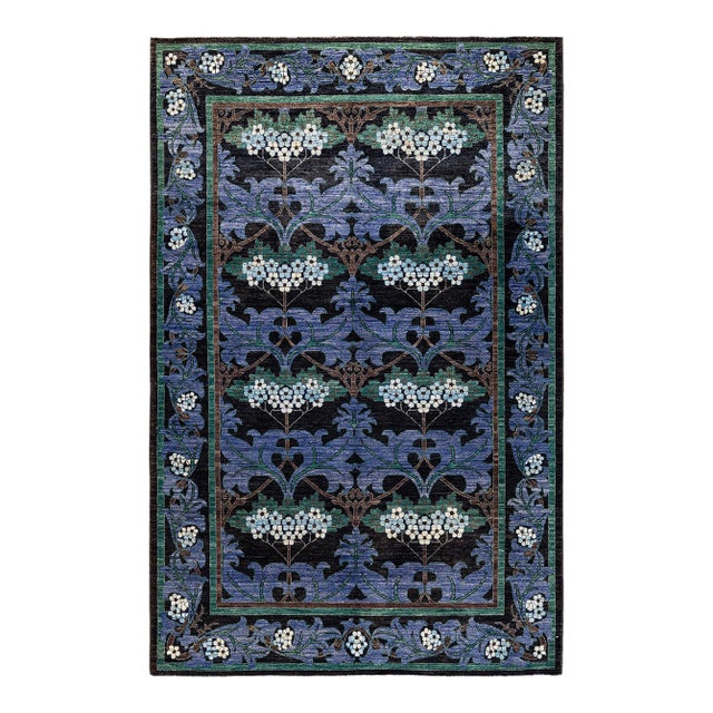 Arts & Crafts Hand-Knotted Area Rug - Black, 6' 3" x 9' 6" For Sale