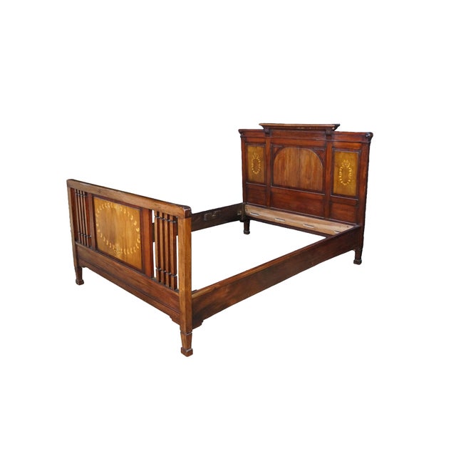 Neoclassical Antique Edwardian Neoclassical Style Mahogany Fruitwood Inlaid Bed Frame For Sale - Image 3 of 18