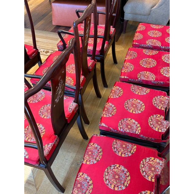 Vintage Qing Style Rosewood Dining Table + Chairs With Mother of Pearl Inlays, Set For Sale - Image 11 of 12
