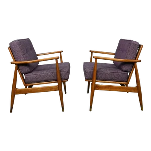 Mid-20th Century MCM Arm Lounge Chairs With Tapered Legs & Brass Sabots Style of Folke Ohlsson for Dux