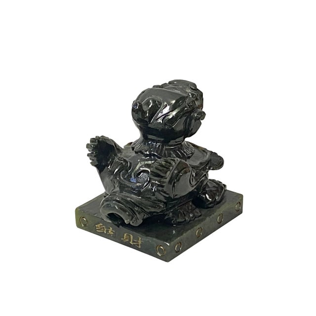 Hand Carved Chinese Green Stone Pixiu Fengshui Figure Size N329E For Sale - Image 4 of 7