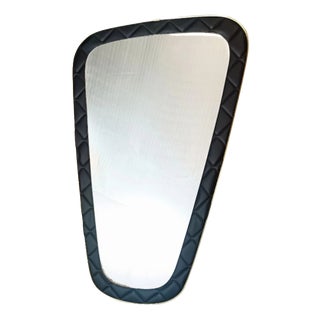 Vintage Black Quilted Vinyl Wall Mirror with Gilt Trim, 1950s For Sale