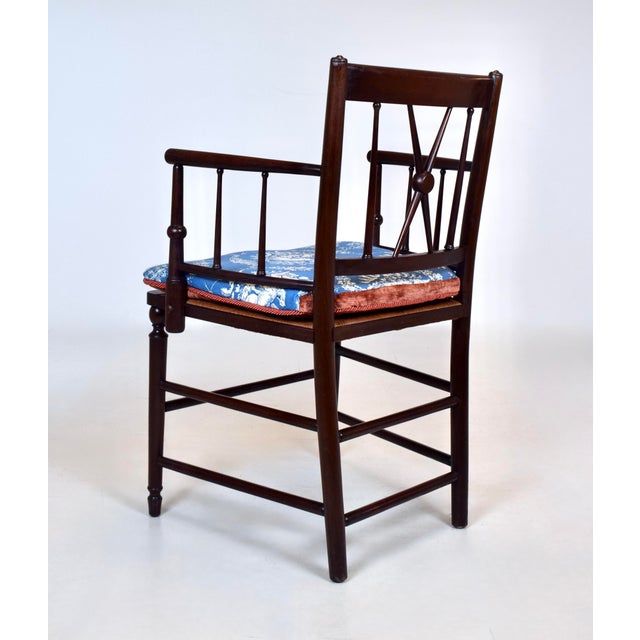 Auburn Antique Country Regency Cross Back Armchair With Brunschwig & Fils Cushion For Sale - Image 8 of 13