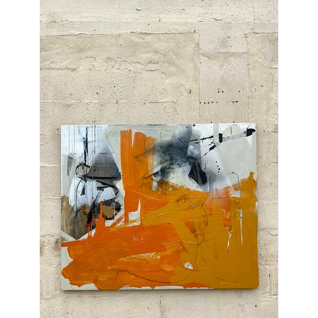 Orange Vintage Boho Abstract Oil on Canvas For Sale - Image 8 of 9