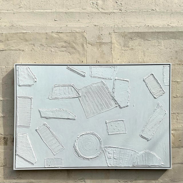 Vintage Boho Abstract Mixed Media Painting on Canvas For Sale - Image 4 of 9