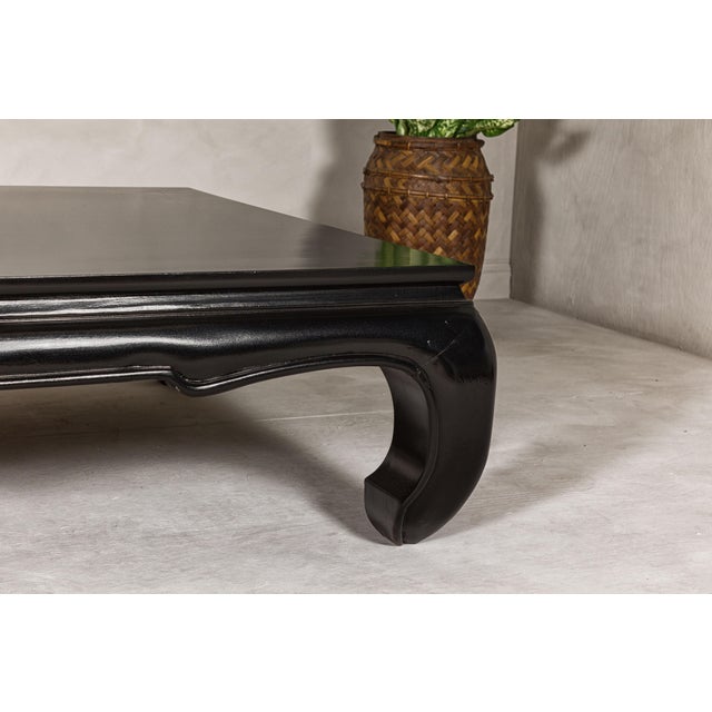 Teak Wood Chow Legs Coffee Table with Custom Black Lacquer Finish For Sale - Image 9 of 12