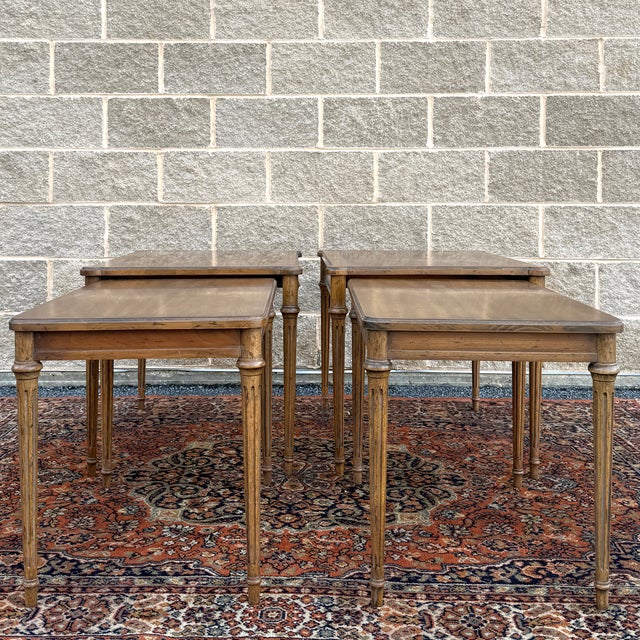 1960s Heritage Furniture French Louis XVI Golden Walnut Nesting Side Tables - Set of 4 For Sale - Image 9 of 17