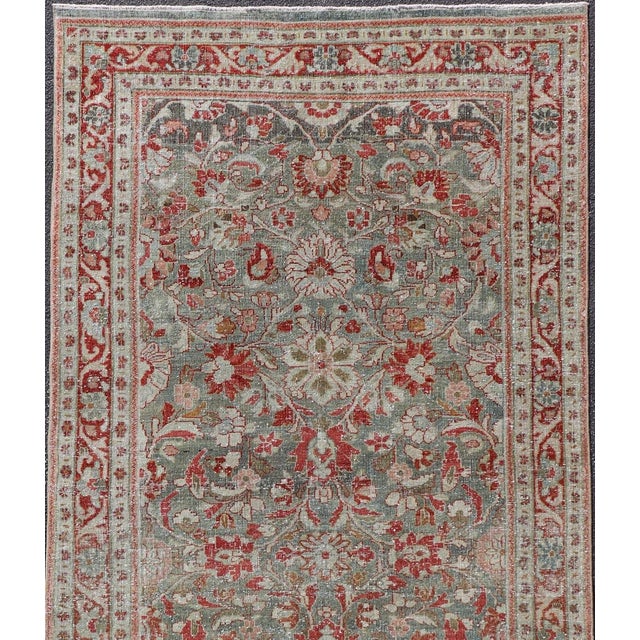 Tribal Antique Persian Mahal Gallery Rug With Soft Blue Ground and Red Allover Design 5'2 X 11'2 For Sale - Image 3 of 15