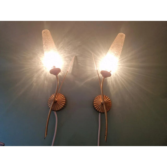 Mid-Century French Floral Wall Sconces, 1950s, Set of 2, in Good conditions. Designed 1950 to 1959 Up to 250V (Europe/UK...