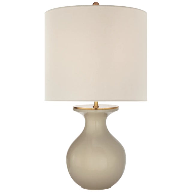 Kate Spade New York for Visual Comfort Signature Albie Small Desk Lamp in Dove Grey with Cream Linen Shade For Sale
