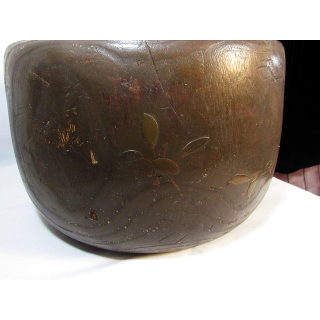 Vintage Rustic Japanese Wooden Inlay Hibachi For Sale - Image 4 of 10