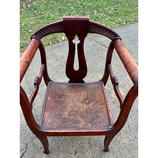 Antique Art Deco Nouveau Carved Wood Barrel Chair Chairish