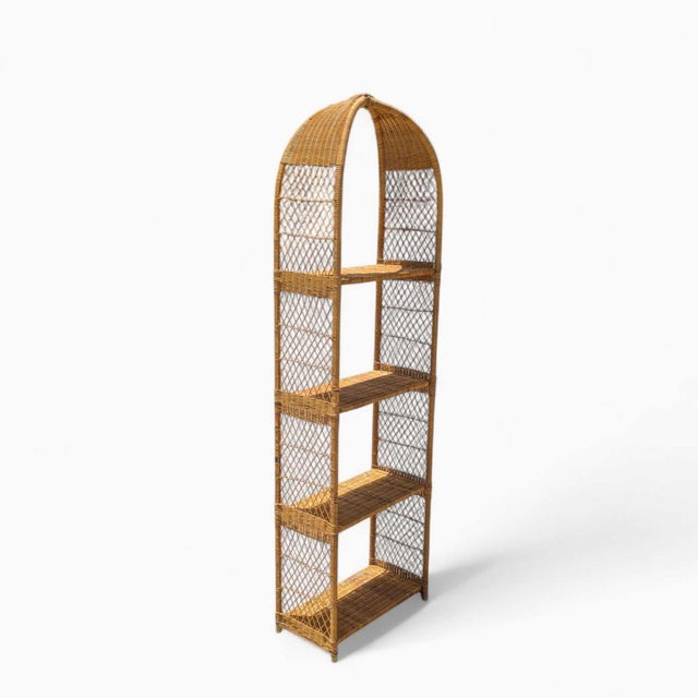 Vintage 1970s Arched Rattan & Cane Étagère, Four-Tier Shelf For Sale - Image 10 of 18