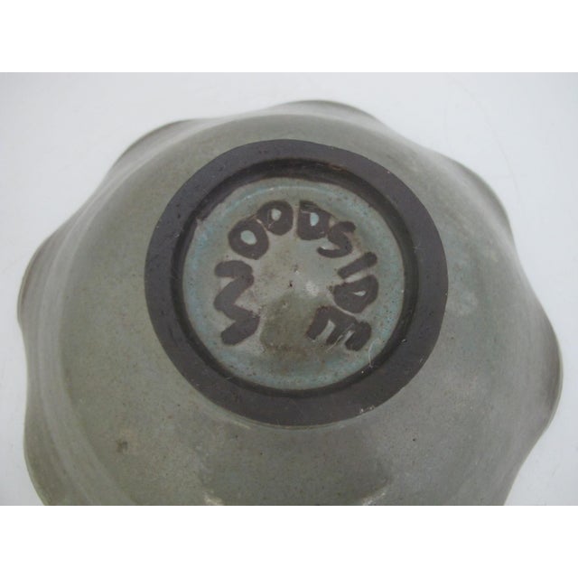 Jane Woodside Leaf Center Scallop Rim Organic Green & Blue Studio Pottery Bowl For Sale - Image 9 of 9