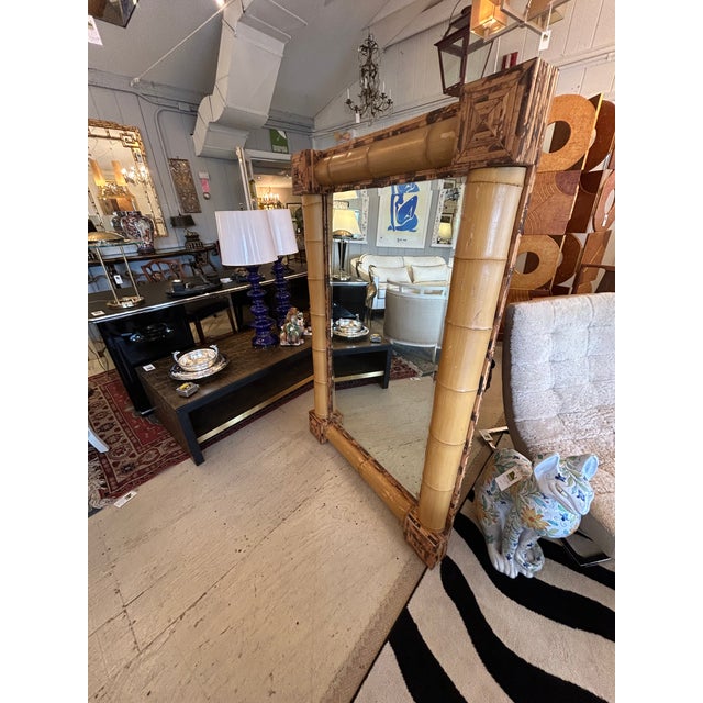 Bamboo Rattan Wall Mirror With Grand Scale For Sale In Philadelphia - Image 6 of 10
