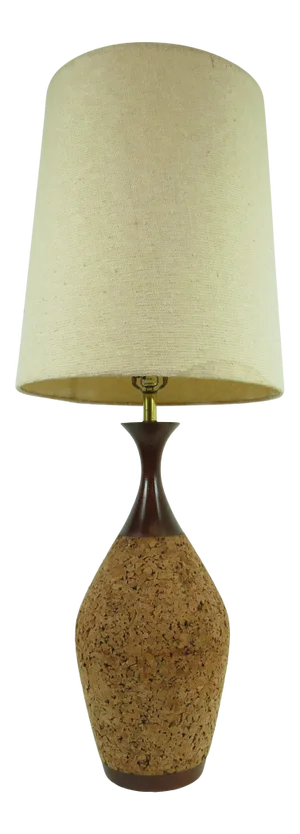 1960s Vintage Oversized Walnut and Cork Lamp With Shade