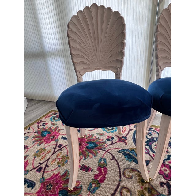 Navy Blue 1980s Venetian Grotto Style 4 Shell Back Dining Chairs For Sale - Image 8 of 9