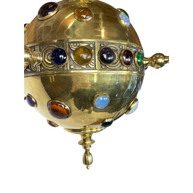 Early 20th Century Brass Moroccan Style Chandelier with Colored Stones For Sale - Image 14 of 18
