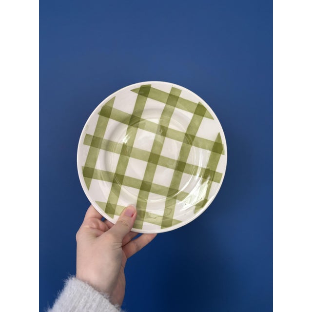 Vintage French Green Earthenware Dessert Plates from Moulin des Loups, 1970s, Set of 6 For Sale - Image 3 of 8