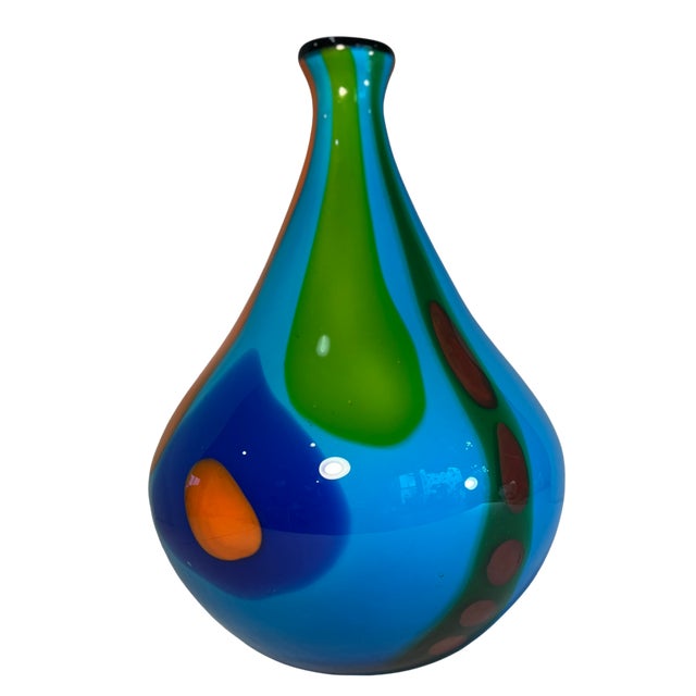 13+ In. Tall Murano Style Multicolor Tear Shaped Art Glass Vase For Sale - Image 14 of 16